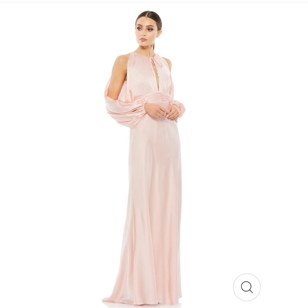Mac Duggal Blush Pink Cold-Shoulder Satin Gown